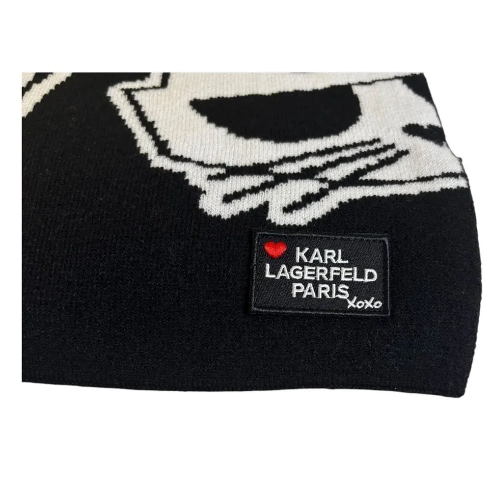 Karl Lagerfeld Paris XoXo Black & White Cat Design Unisex Scarf
